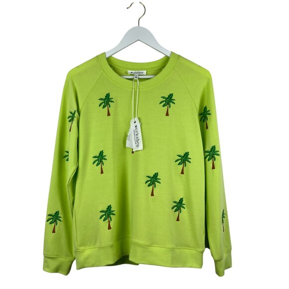 Workshop Republic Clothing Tops - Workshop Sweater Womens Medium Green Crewneck Embroidered Palm Tree Pullover